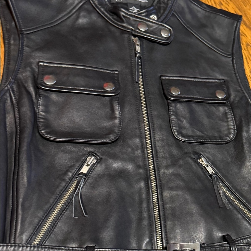 INC International Concepts Black Leather Vest - Picture 2 of 9